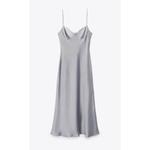 Zara grey silver satin effect cut out slip dress - Picture 6 of 7